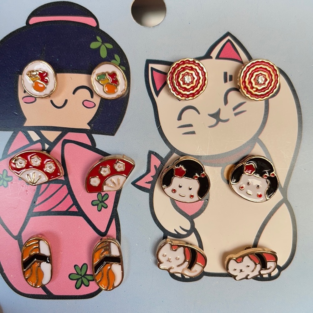Sushi Cats Earring Set of 6